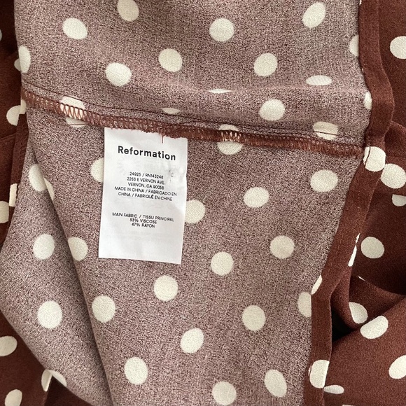 REFORMATION Locklin Dress Brown White Polka Dot Midi Au Lait Chocolate Dress 2 - Picture 13 of 15